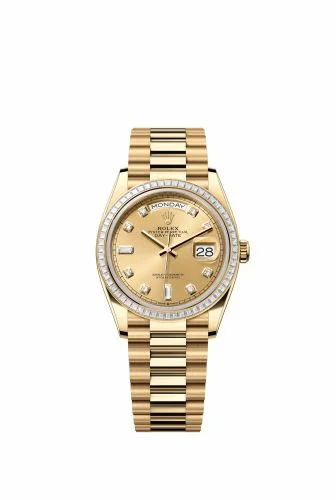 Rolex Day-Date 36 Yellow Gold - Baguette / Champagne - Diamond / President 128398TBR-0002 (m128398tbr-0002)